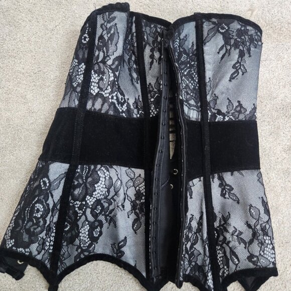 Coquette Corset Top Black Grey Pace Size Small Renaissance Castlecore Fairytale - Picture 8 of 13